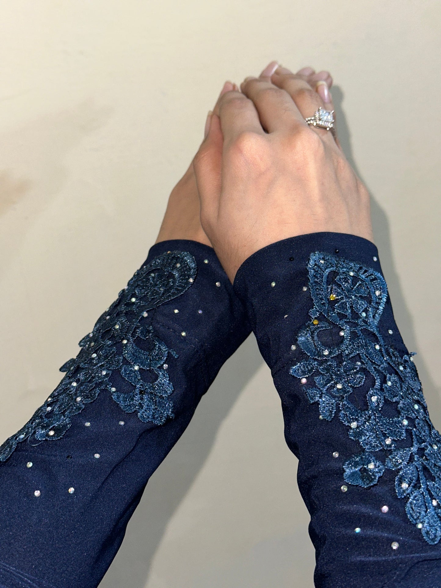Navy Blue Embellished Sleeves