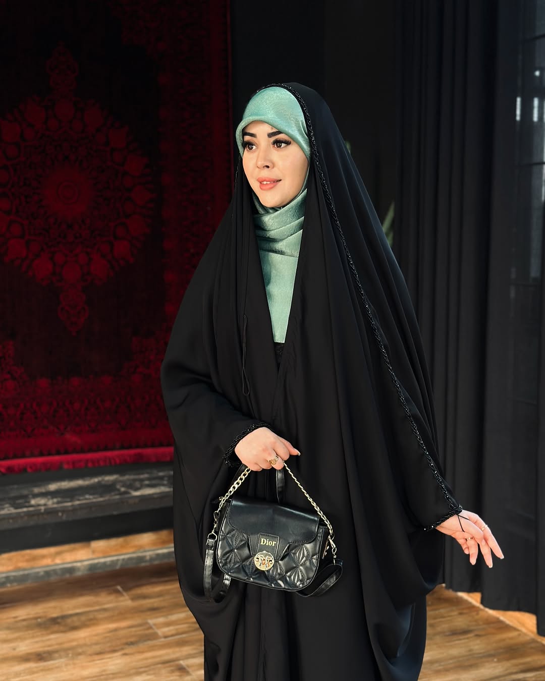 Elegant Black Irani Abaya – Front Open with Drawstring Sleeves