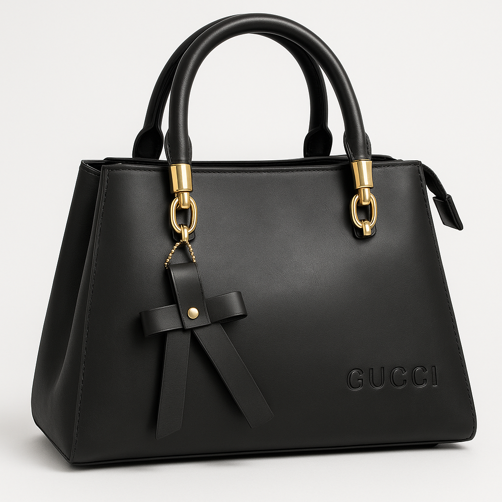 Luxury Gucci Black Leather Handbag – Elegant Gold Detailing