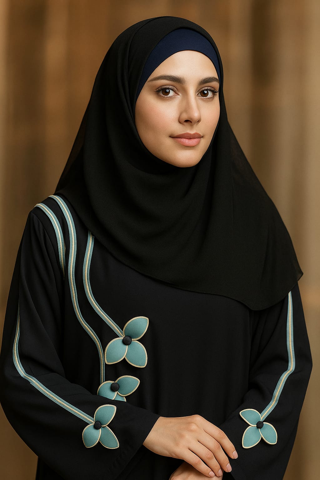 Elegant Brown Floral Abaya Premium Chiffon with Embroidered Detail