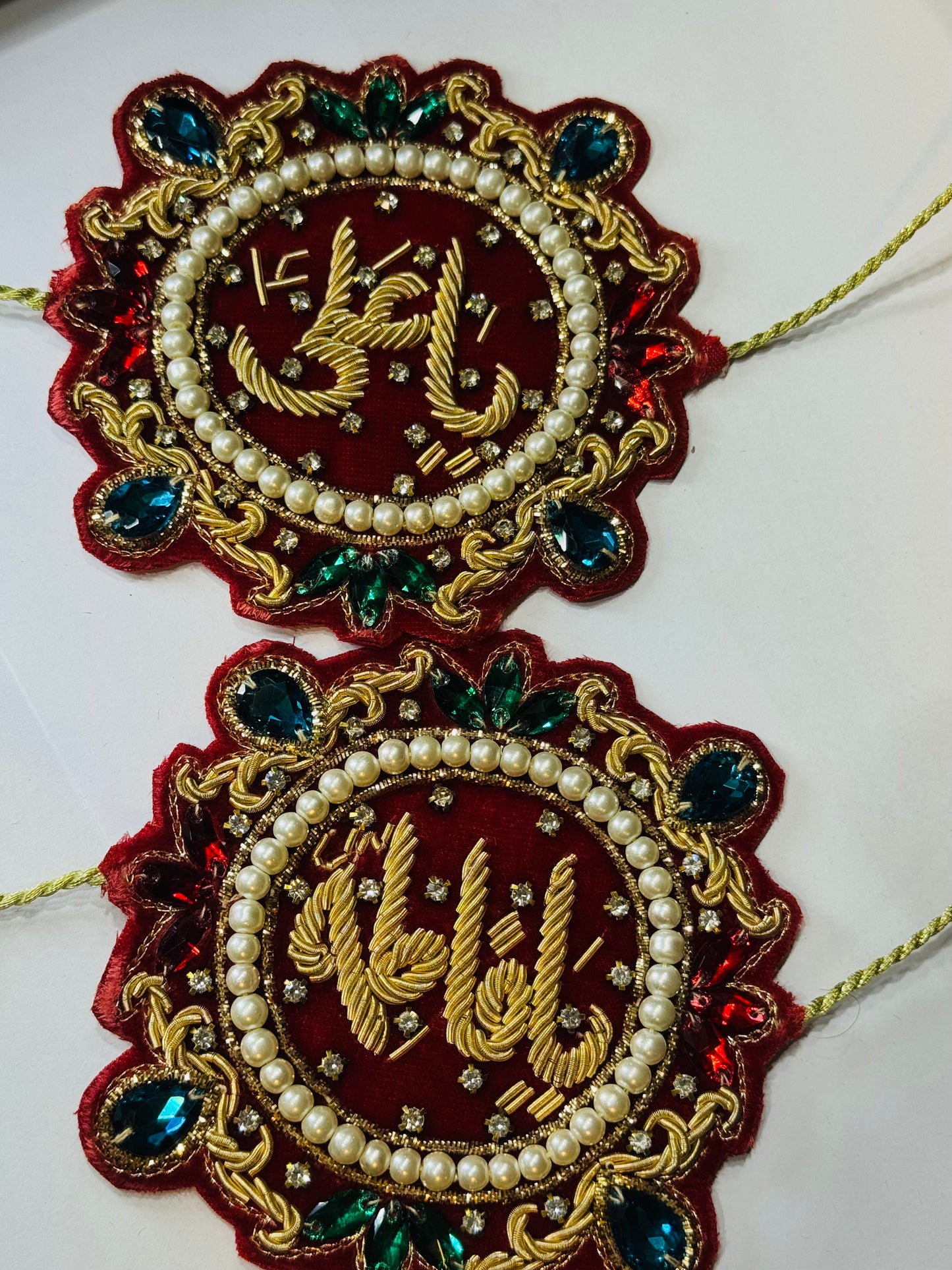 Handmade Imam Zamin for Nikah & Weddings – Red Velvet, Gold Embroidery, Pearls & Crystal Stones