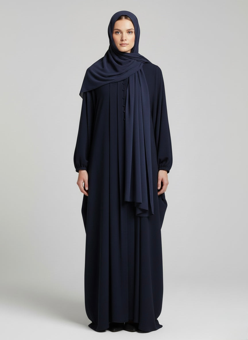 Minimal Plain Abaya with Sleeve Cuts – Premium Fabric, Front Button Detail | Modest Wear Abaya - Razia Hijab