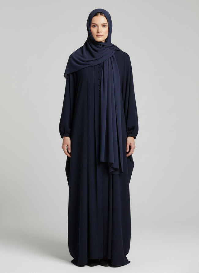 Minimal Plain Abaya with Sleeve Cuts – Premium Fabric, Front Button Detail | Modest Wear Abaya - Razia Hijab Hover Image