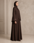 Elegant Embroidered Brown Abaya with Matching Hijab