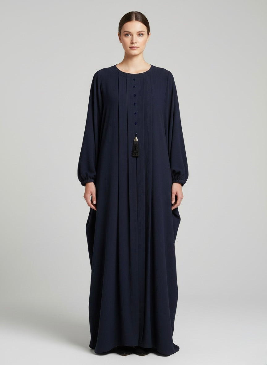 Minimal Plain Abaya with Sleeve Cuts – Premium Fabric, Front Button Detail | Modest Wear Abaya - Razia Hijab