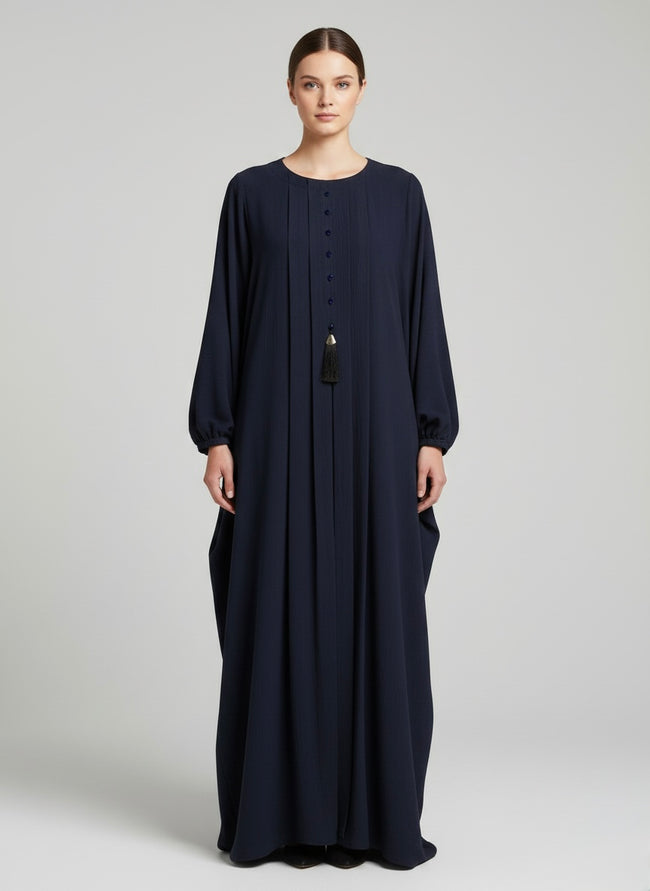 Minimal Plain Abaya with Sleeve Cuts – Premium Fabric, Front Button Detail | Modest Wear Abaya Main Image