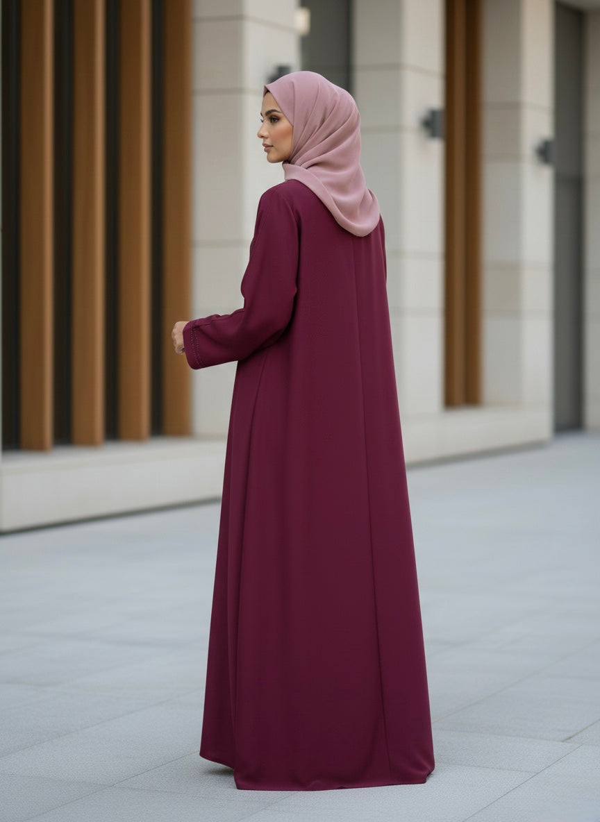 Elegant Maroon Closed Abaya for Women | Premium Modest Wear - Razia Hijab
