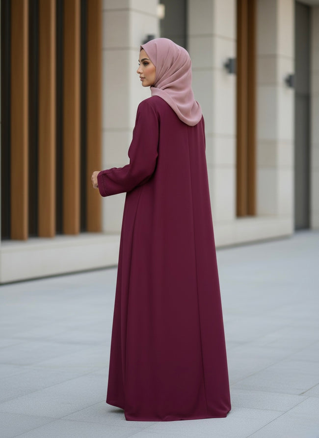 Elegant Maroon Closed Abaya for Women | Premium Modest Wear Main Image