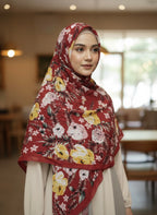 Premium Pleated Maroon Floral Lawn Hijab - Razia Hijab