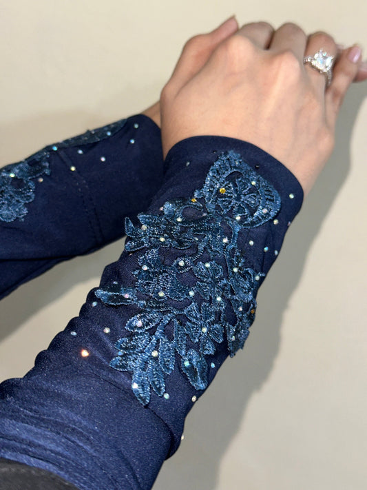 Navy Blue Embellished Sleeves