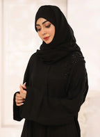 Black Nida Fabric Hand Work Front Open Abaya - Razia Hijab