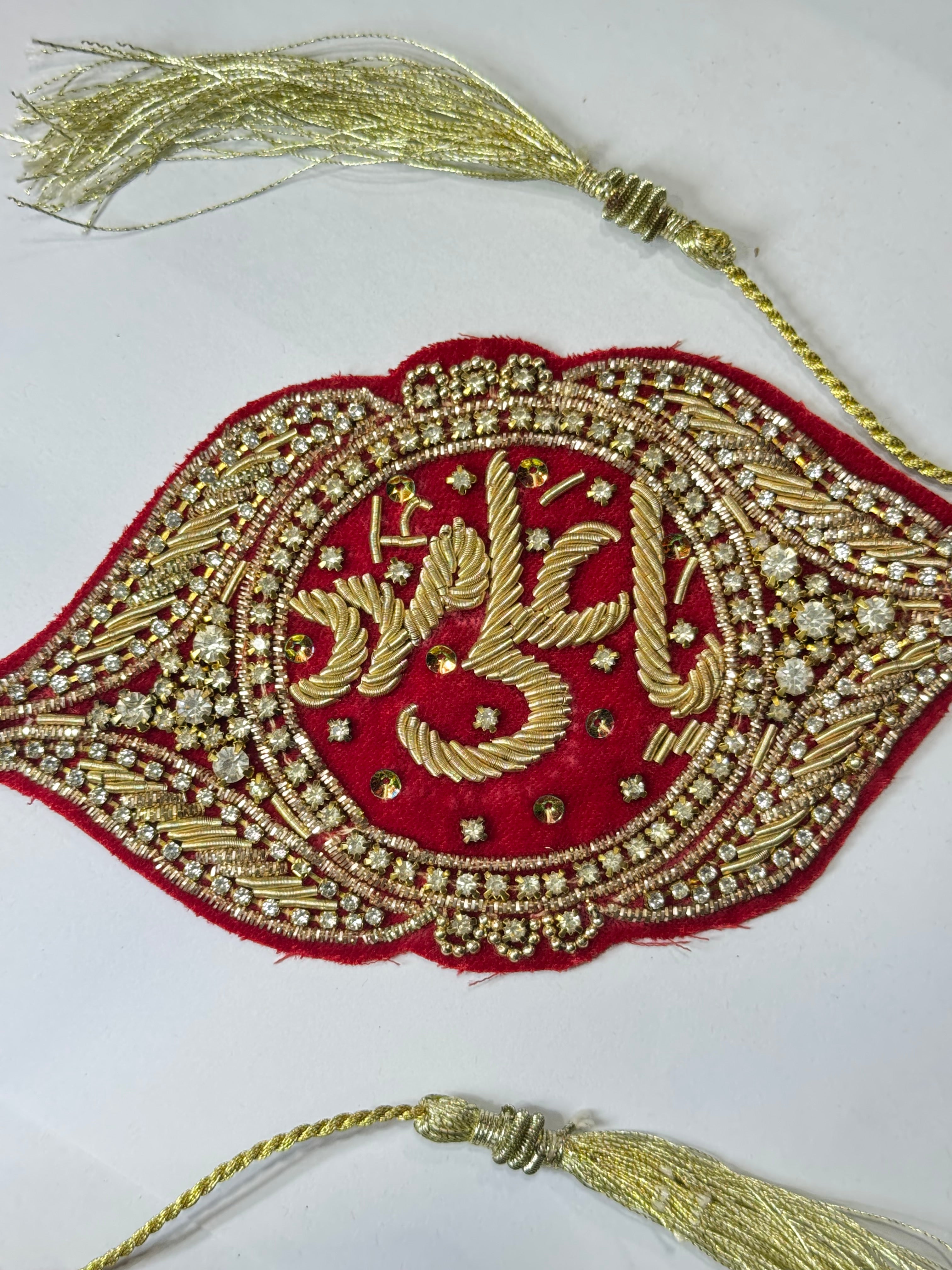 Luxury Red Velvet Imam Zamin with Golden Embroidery & Crystal Detailing - Razia Hijab