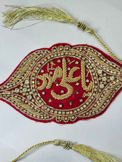 Luxury Red Velvet Imam Zamin with Golden Embroidery & Crystal Detailing