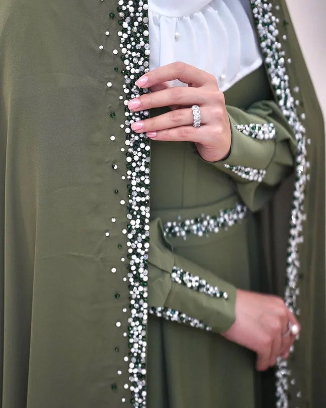 Festive Emerald Green Bridal Dress with Handwork Chador - Razia Hijab Hover Image