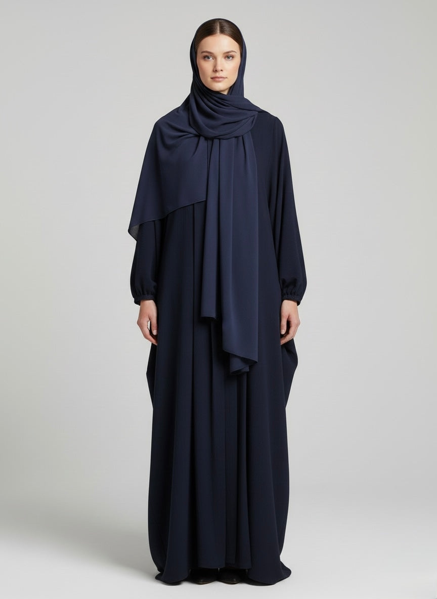 Minimal Plain Abaya with Sleeve Cuts – Premium Fabric, Front Button Detail | Modest Wear Abaya - Razia Hijab