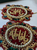 Handmade Imam Zamin for Nikah & Weddings – Red Velvet, Gold Embroidery, Pearls & Crystal Stones - Razia Hijab