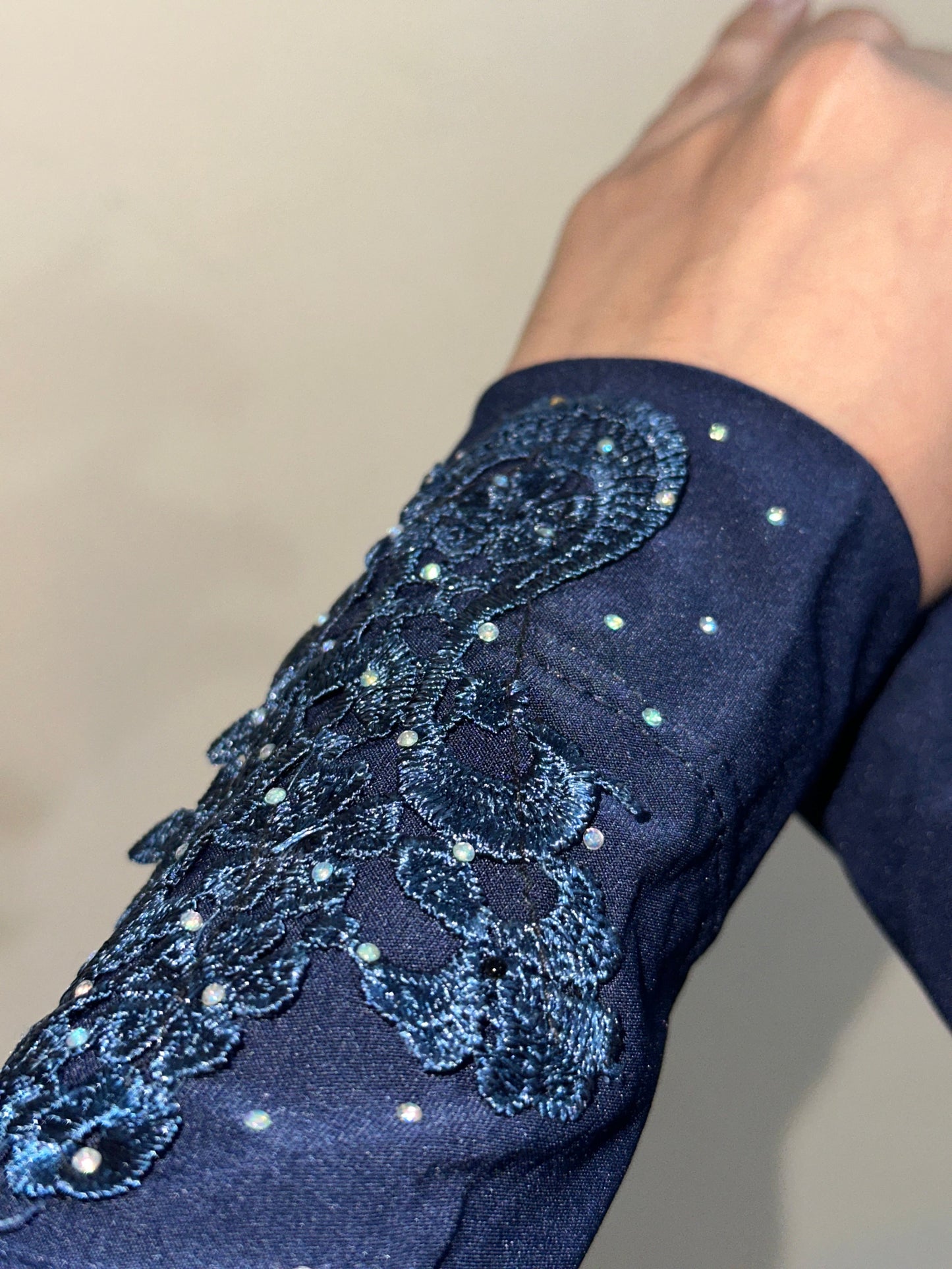 Navy Blue Embellished Sleeves