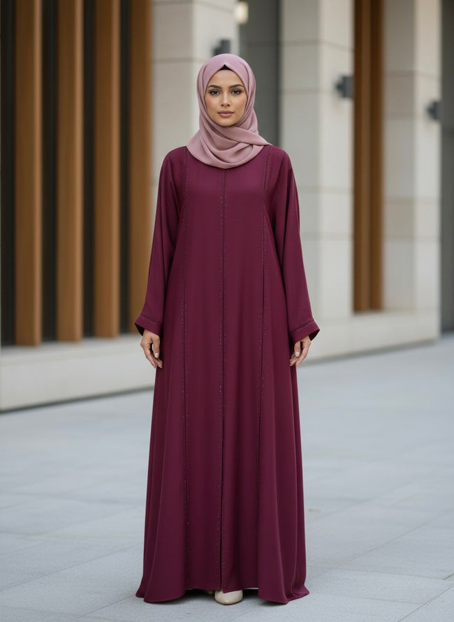 Elegant Maroon Closed Abaya for Women | Premium Modest Wear - Razia Hijab Hover Image