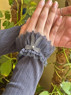 Premium Iranian Pleated Arm Sleeves with Bow – Elegant Modest Hijab Sleeves | Grey