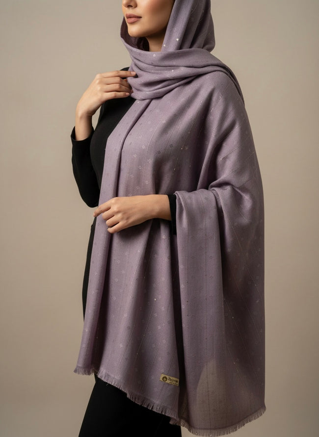 Elegant Mauve Textured Hijab Shawl with Subtle Glitter Details - Razia Hijab Hover Image
