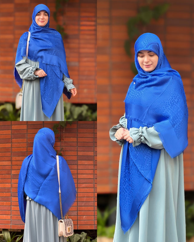 Irani Square Hijab – Royal Blue Textured Scarf Main Image