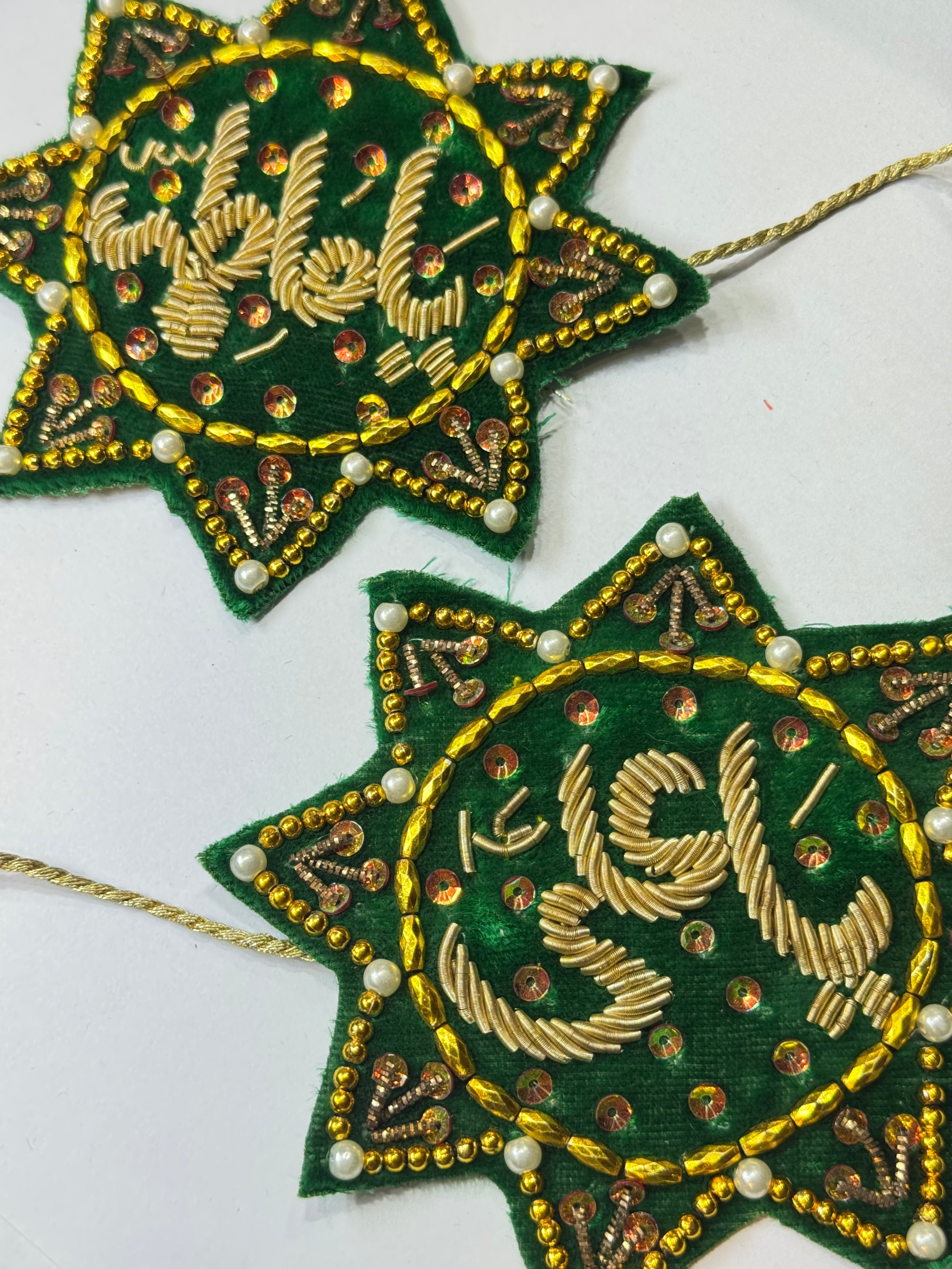 Handmade Green Velvet Imam Zamin – Gold Embroidery, Beads & Pearls for Nikah & Weddings - Razia Hijab