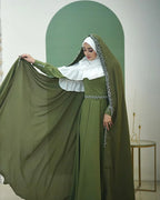 Festive Emerald Green Bridal Dress with Handwork Chador - Razia Hijab