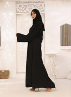 Black Nida Fabric Hand Work Front Open Abaya - Razia Hijab