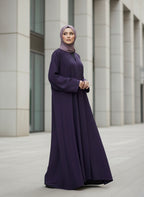 Elegant Deep Purple Pleated Abaya - Premium Nida Fabric - Razia Hijab
