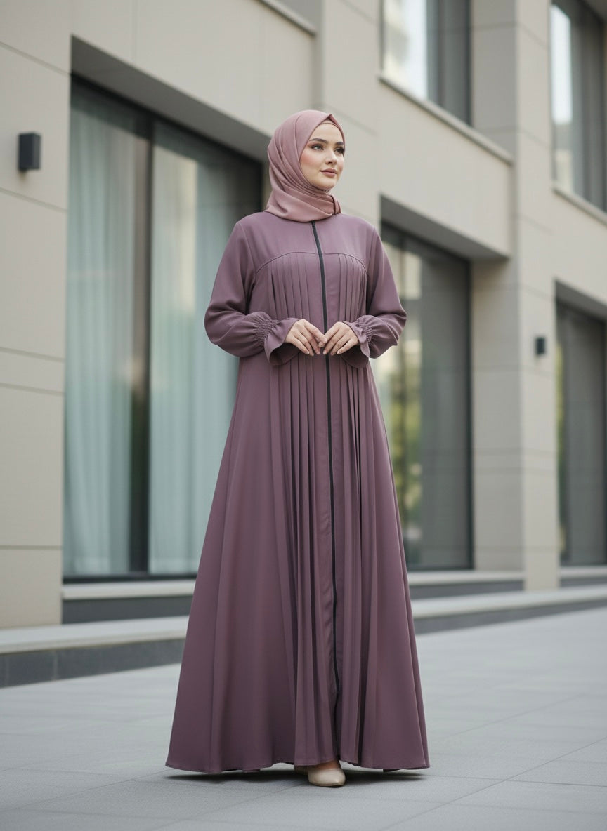 Amara Pleated Executive Abaya – Dusty Mauve - Razia Hijab