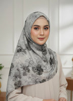 Premium Charcoal Floral Lawn Hijab - Razia Hijab