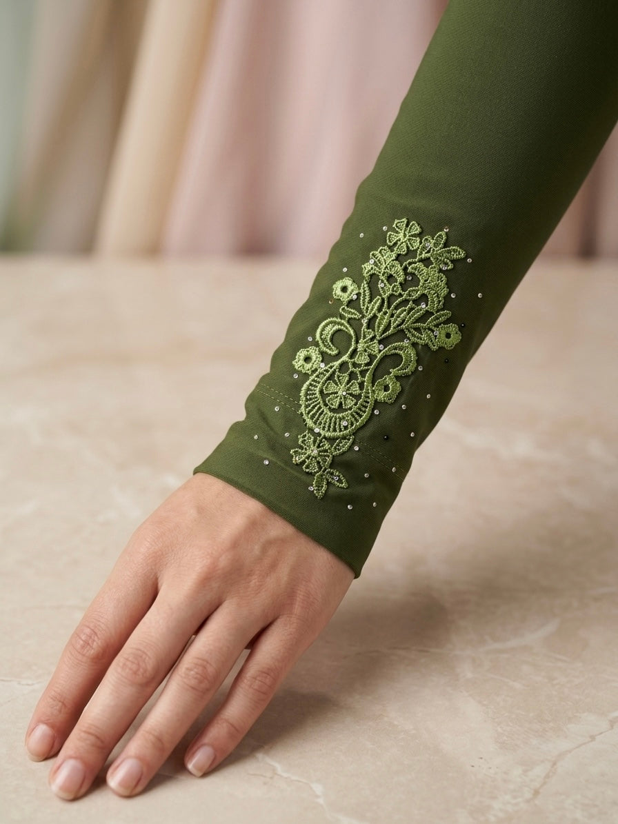 Olive Green Embroidered Sleeve