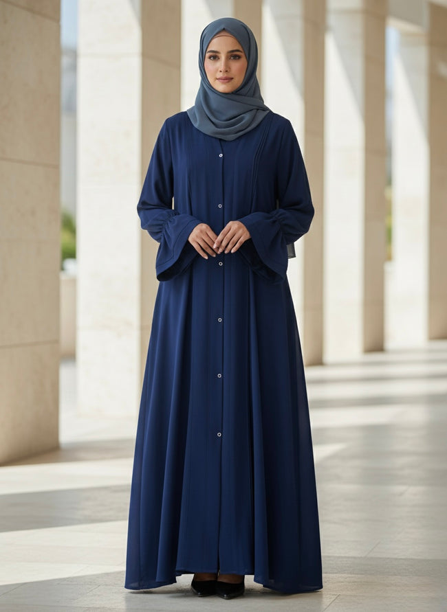 Elegant Navy Blue Front Open Abaya - Razia Hijab Hover Image