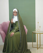 Festive Emerald Green Bridal Dress with Handwork Chador - Razia Hijab