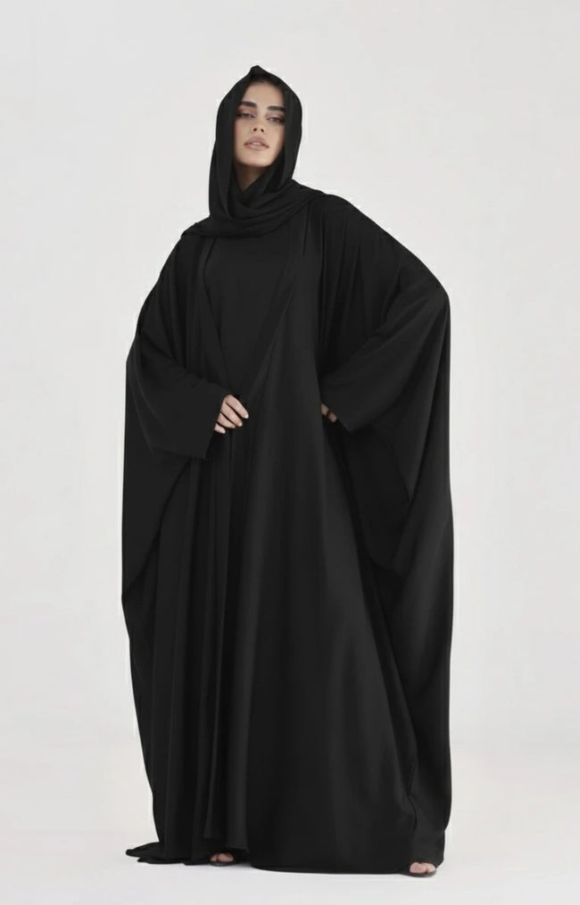 Luxe Layer Farasha Cut Abaya - Black Hover Image