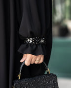 Iraqi Black Abaya – Original Nida Fabric with Handwork Sleeves - Razia Hijab