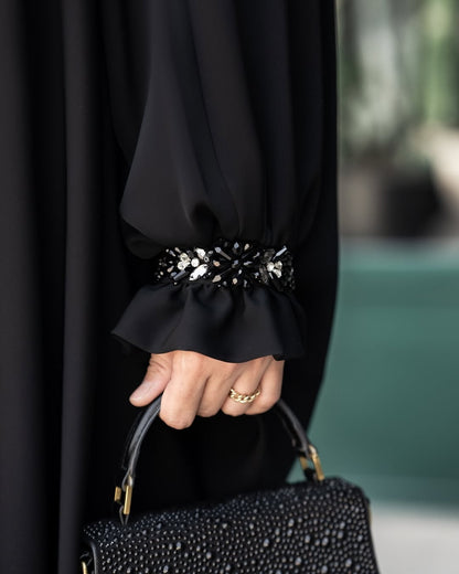 Iraqi Black Abaya – Original Nida Fabric with Handwork Sleeves