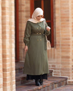 Irani Pista Green Coat – Front Open Style - Razia Hijab