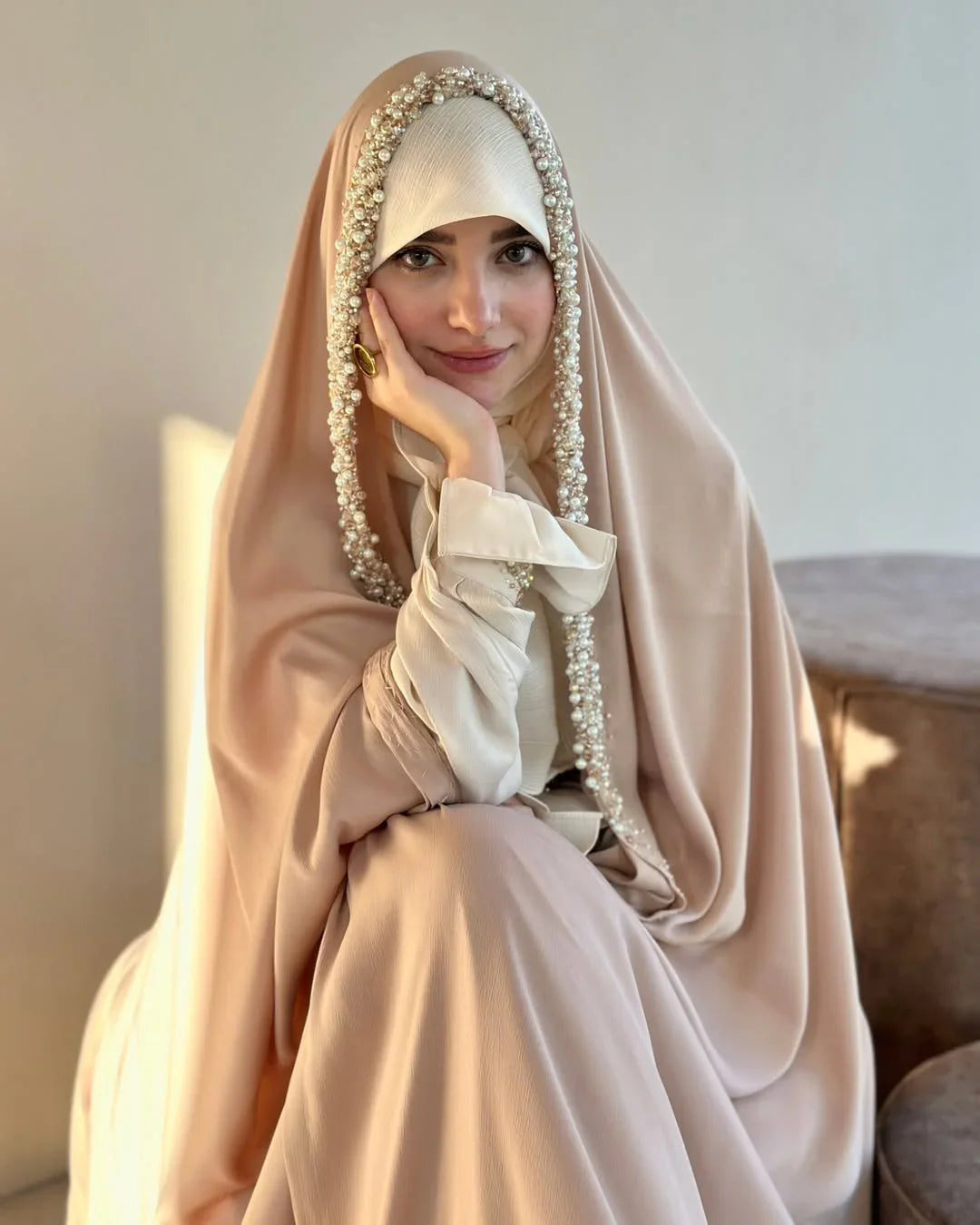 FESTIVE HANDWORK BRIDAL CHADOR (CREAM) - Razia Hijab