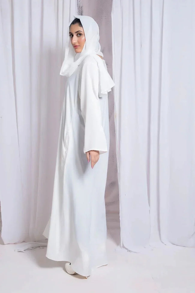 Falisha White Abaya With Pockets for Hajj & Umrah Main Image