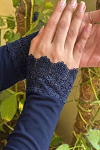 Premium Navy Blue Lace Cuff Arm Sleeves