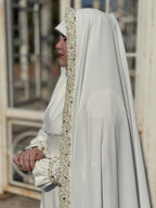 Luxury White Pearl-Embellished Nikah Bridal dress | Modest Hijab Wedding Dress | Handcrafted Beaded Muslim Bridal Wear - Razia Hijab