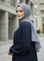 Navy Blue Zippered Abaya with Elastic Sleeves - Razia Hijab