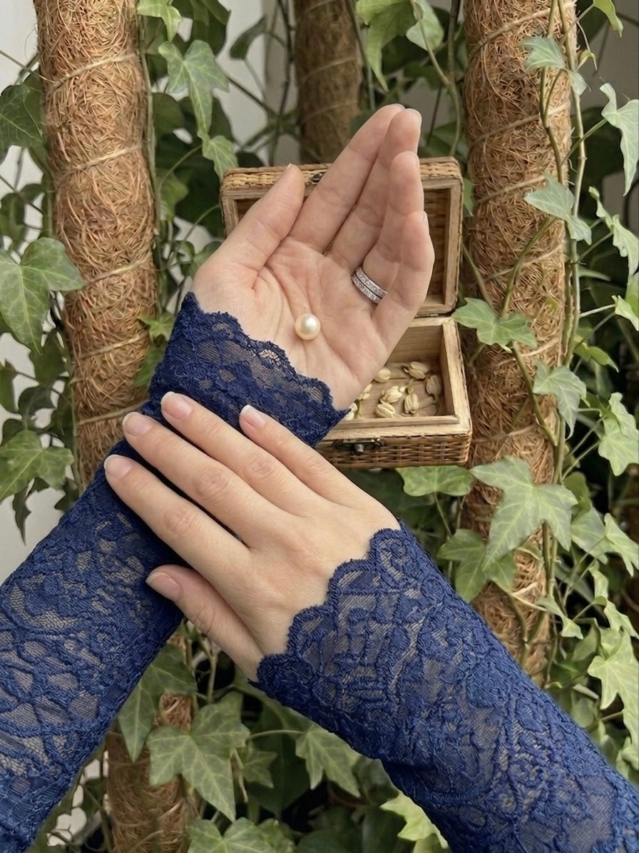 Premium Floral Lace Arm Sleeves – Navy Blue