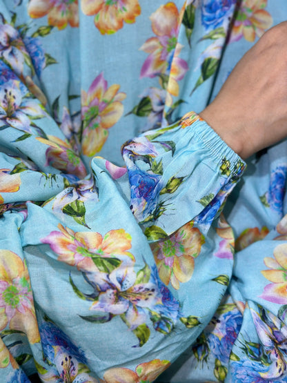 Floral Sky Blue Namaz Chador