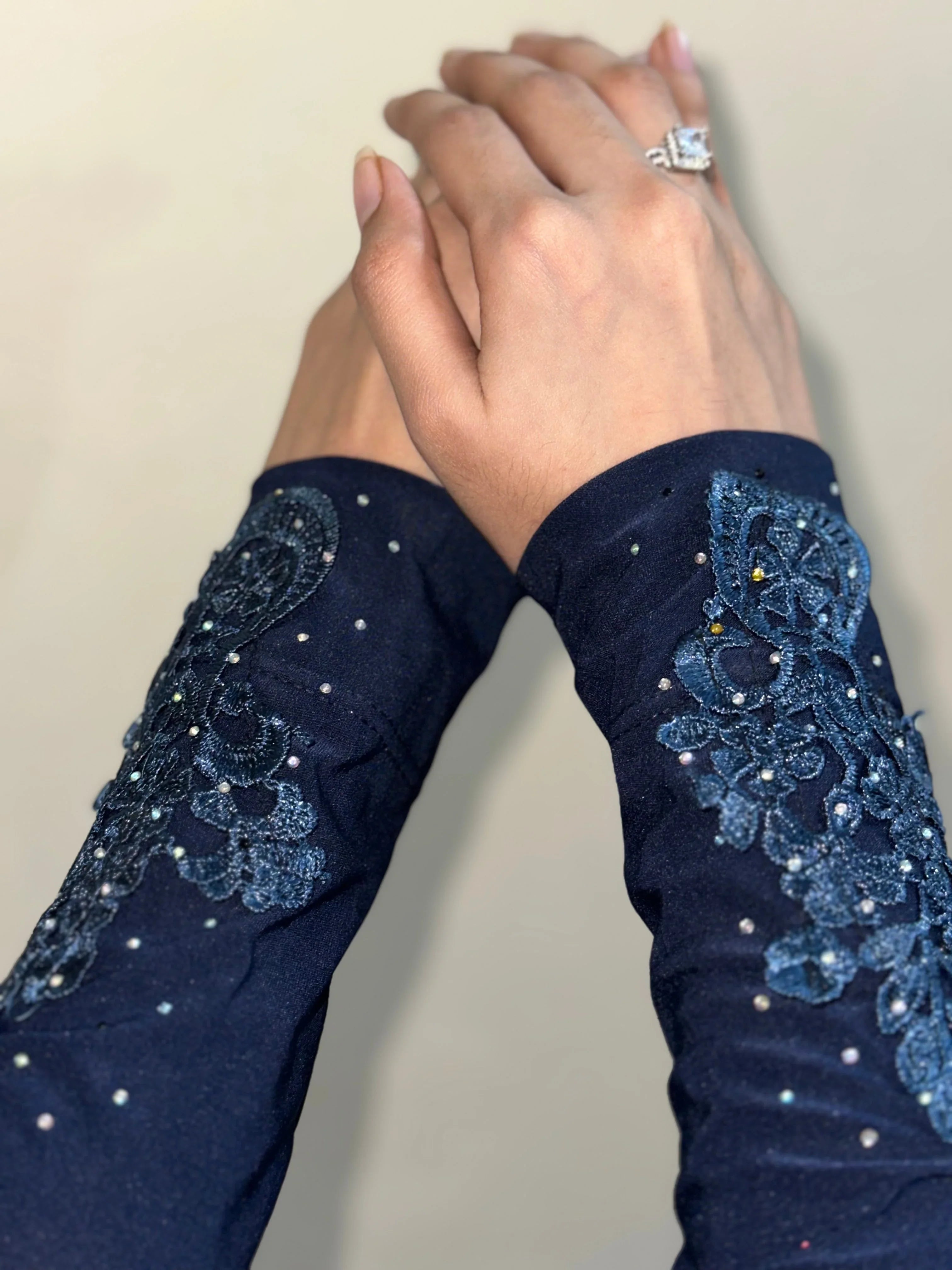 Navy Blue Embellished Sleeves - Razia Hijab