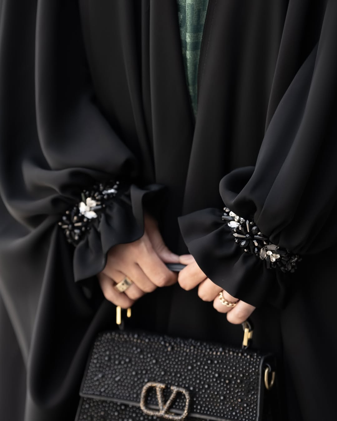 Iraqi Black Abaya – Original Nida Fabric with Handwork Sleeves