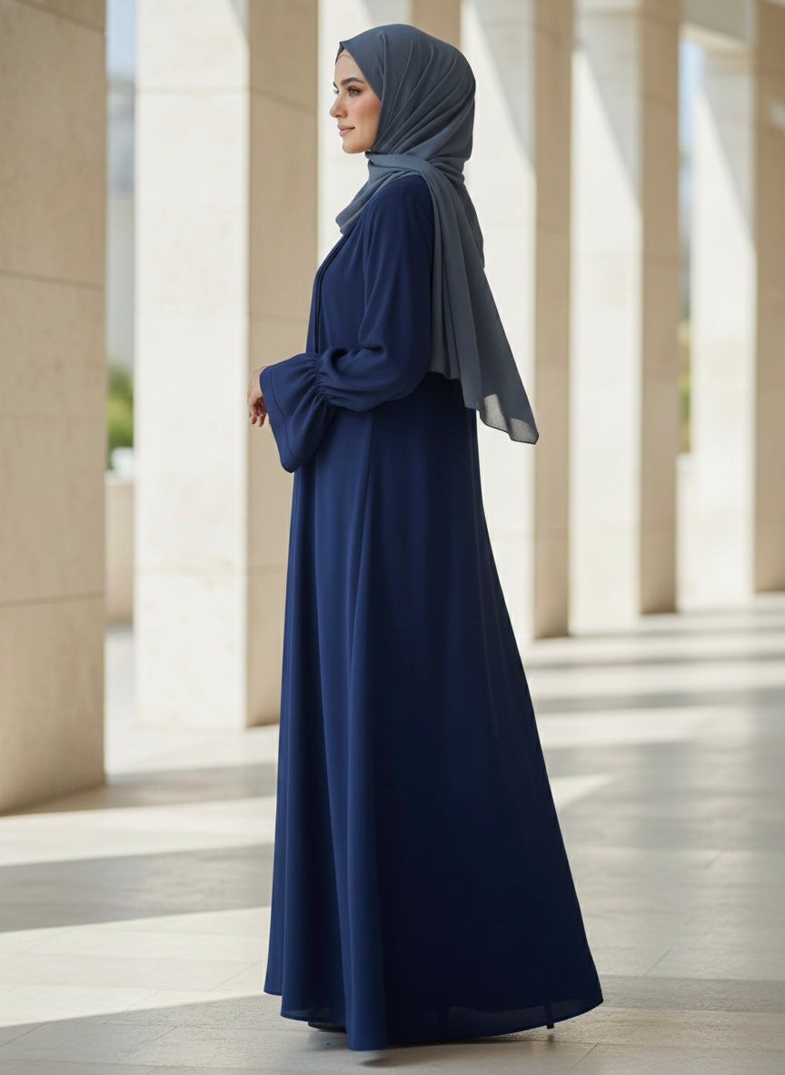 Elegant Navy Blue Front Open Abaya - Razia Hijab