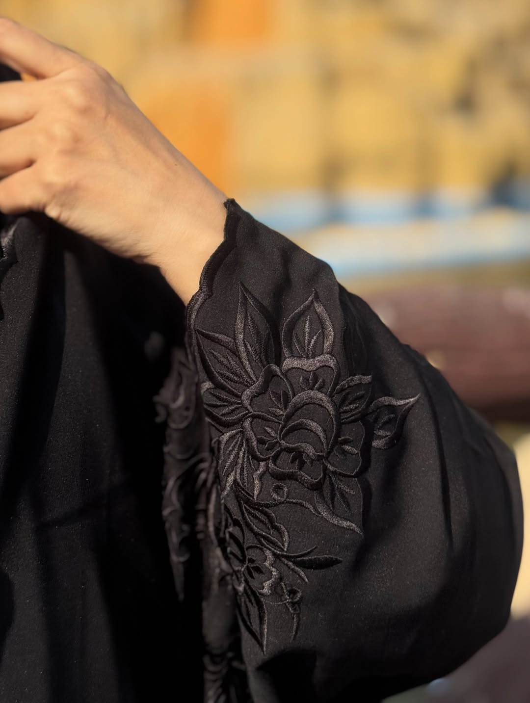 Premium Iranian Embroidered Abaya – Original Shiny Nida Fabric (Jet Black) - Razia Hijab