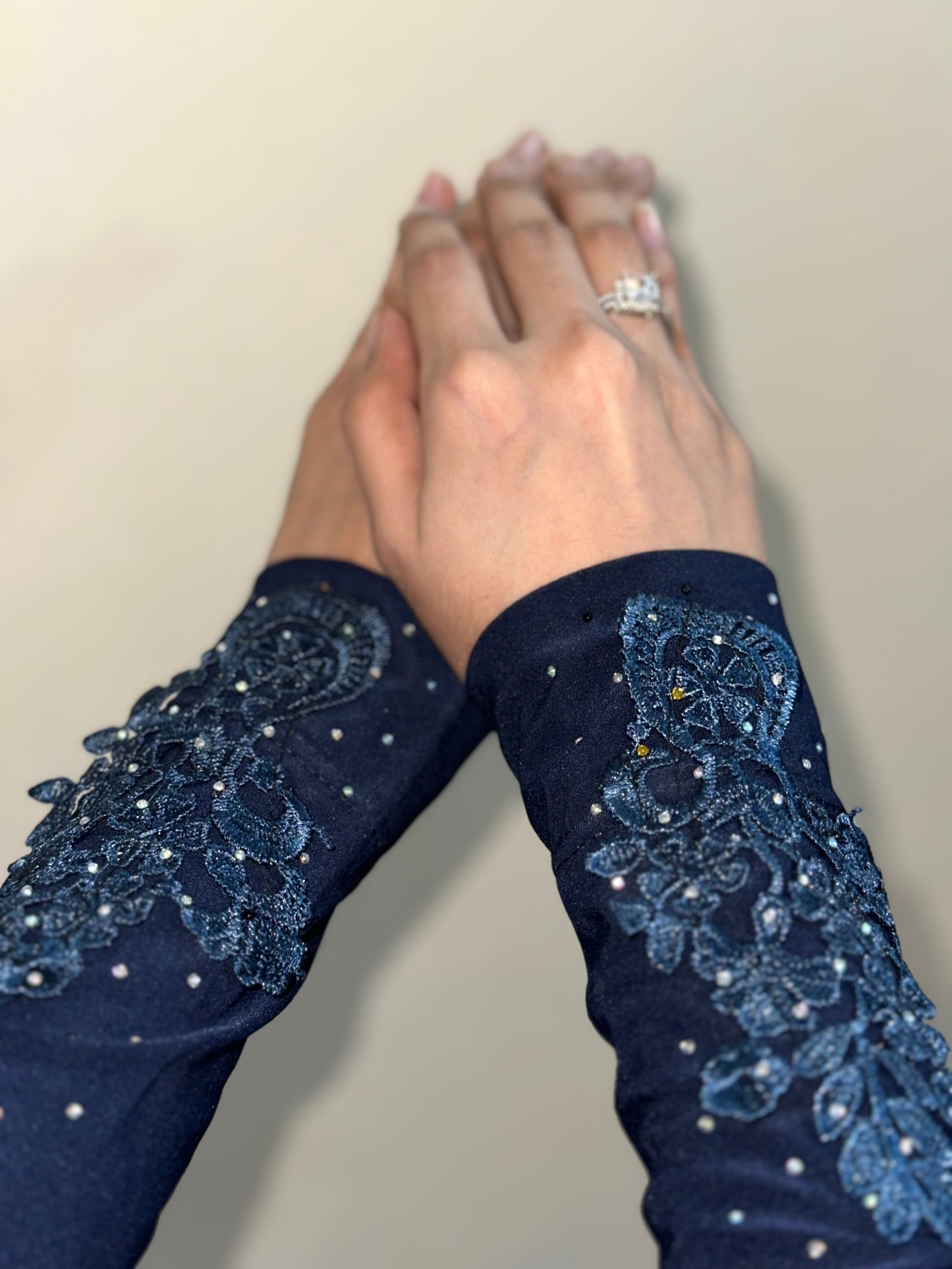 Navy Blue Embellished Sleeves